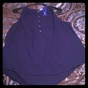 Navy Blue Blouse with Gold Buttons.